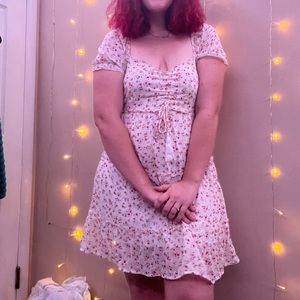 Hint of Blush Cream w/ Pink Floral Knee Length Dress